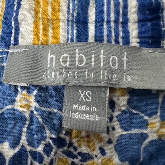 Habitat Yellow Blue Stripe Floral *XS Top Cotton Crinkle 3/4 Sleeve Button Boho - Picture 11 of 16